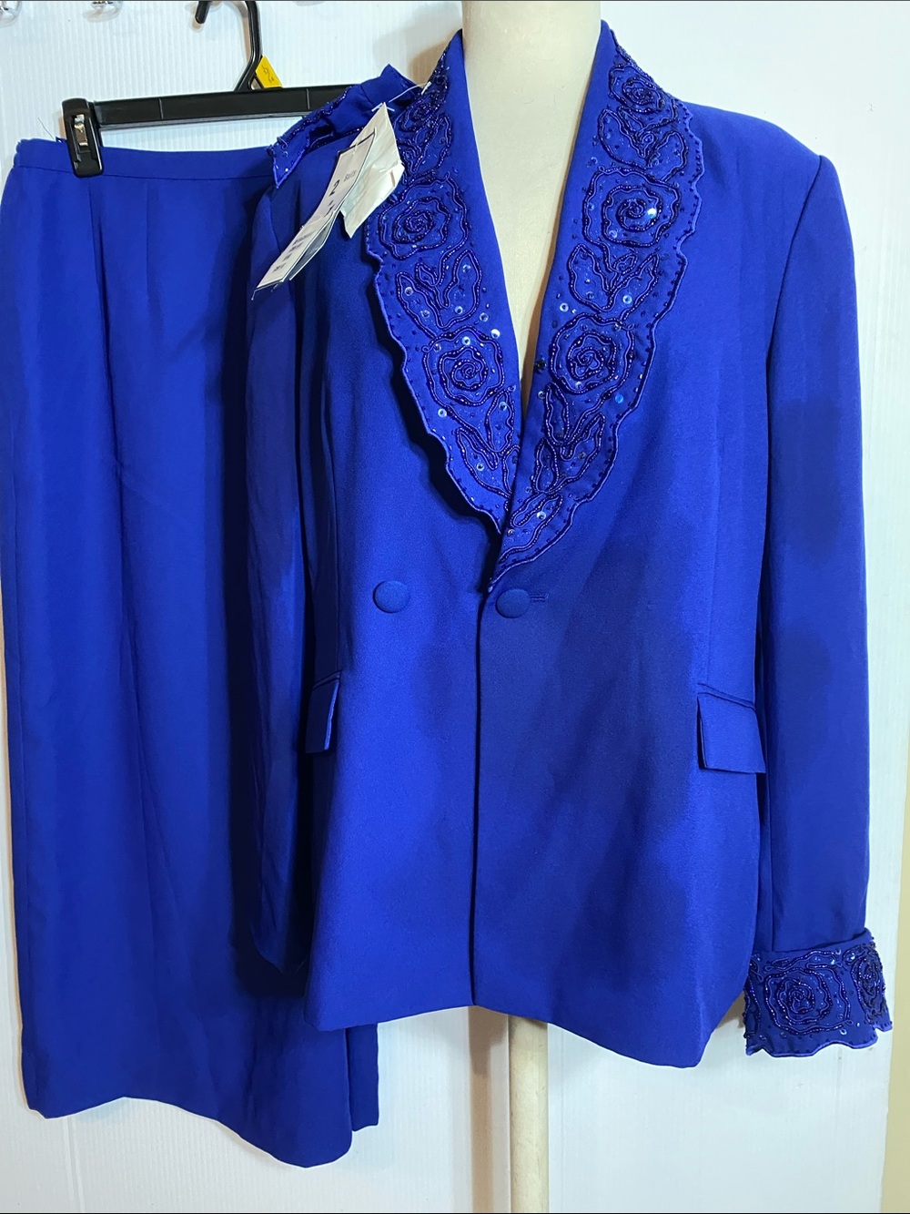 Embellished Cobalt Blue Wedding Jacket and Skirt Set